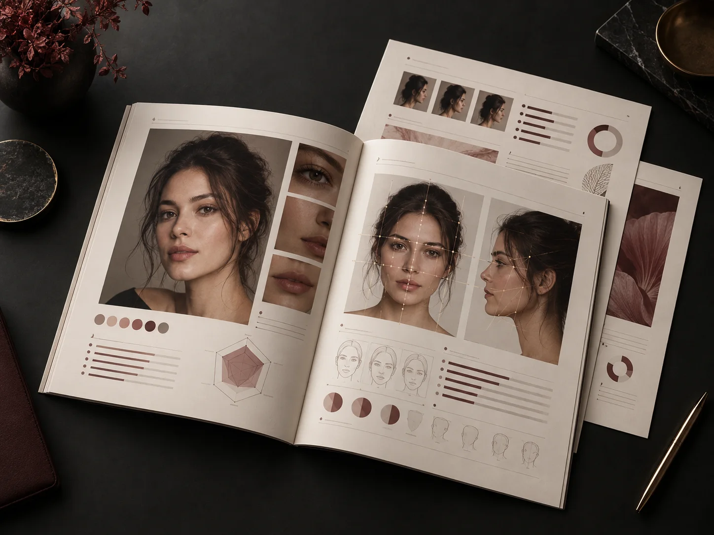 Preview of a premium FaceRating report with facial measurements and visual scorecards